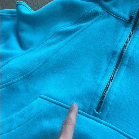Lululemon Oversized 1/2 Zip Scuba Hoodie in 'Electric Turquoise' (M/L) *Stain* - Picture 9 of 14